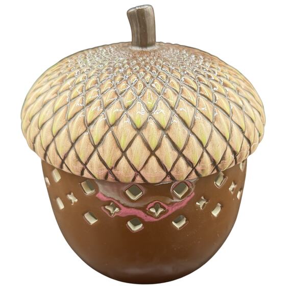 Unbranded Other - 🍁 VTG Style Ceramic Acorn Luminary Candle Holder Fall Cottagecore Decor signed